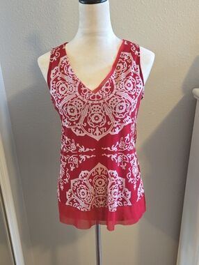 INC International Concepts Red and White Printed V-Neck Camisole